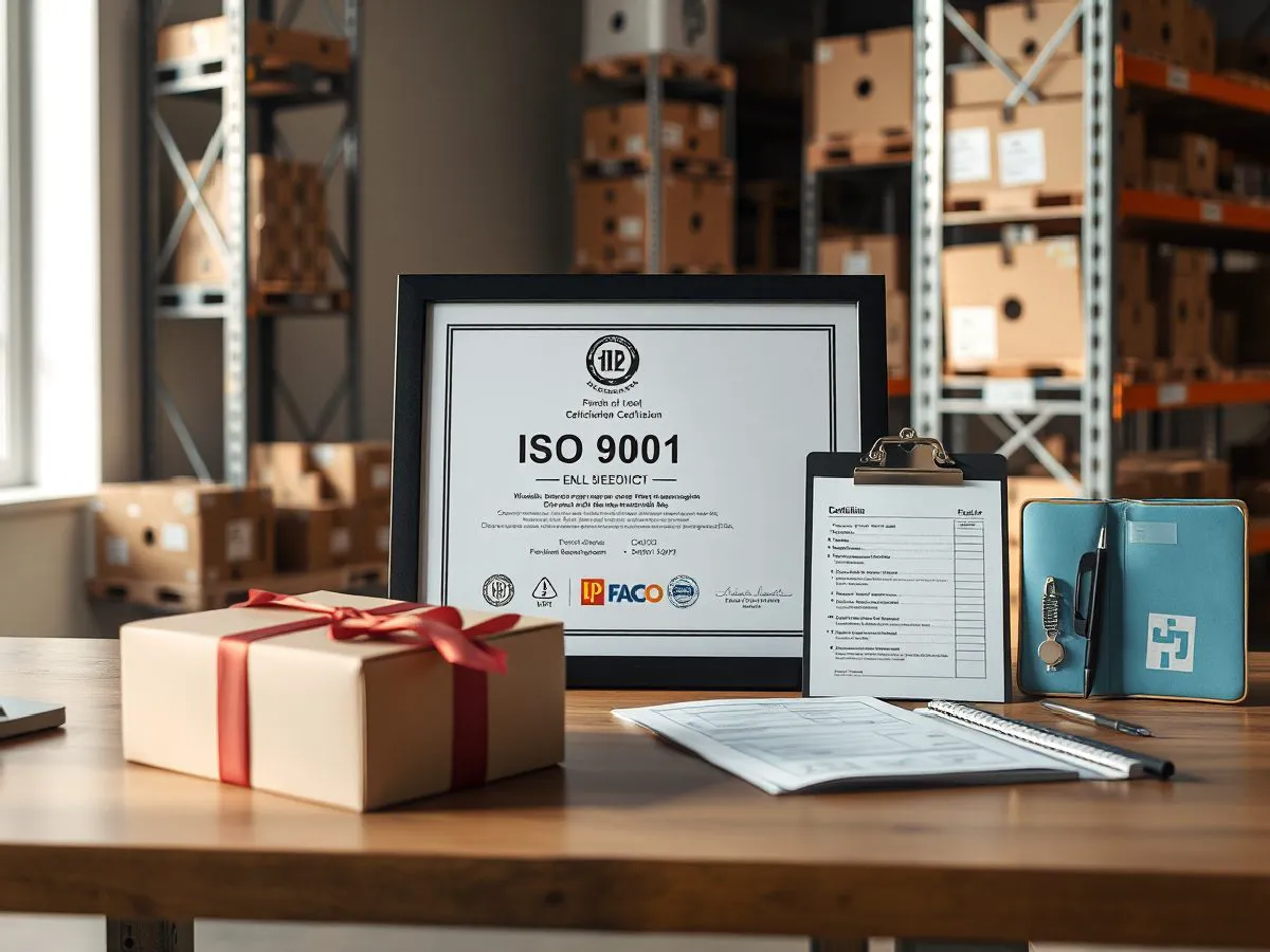 ISO 9001质量管理体系认证证书与商务礼品样品